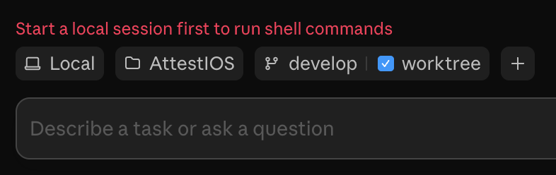 Start a local session first to run shell commands