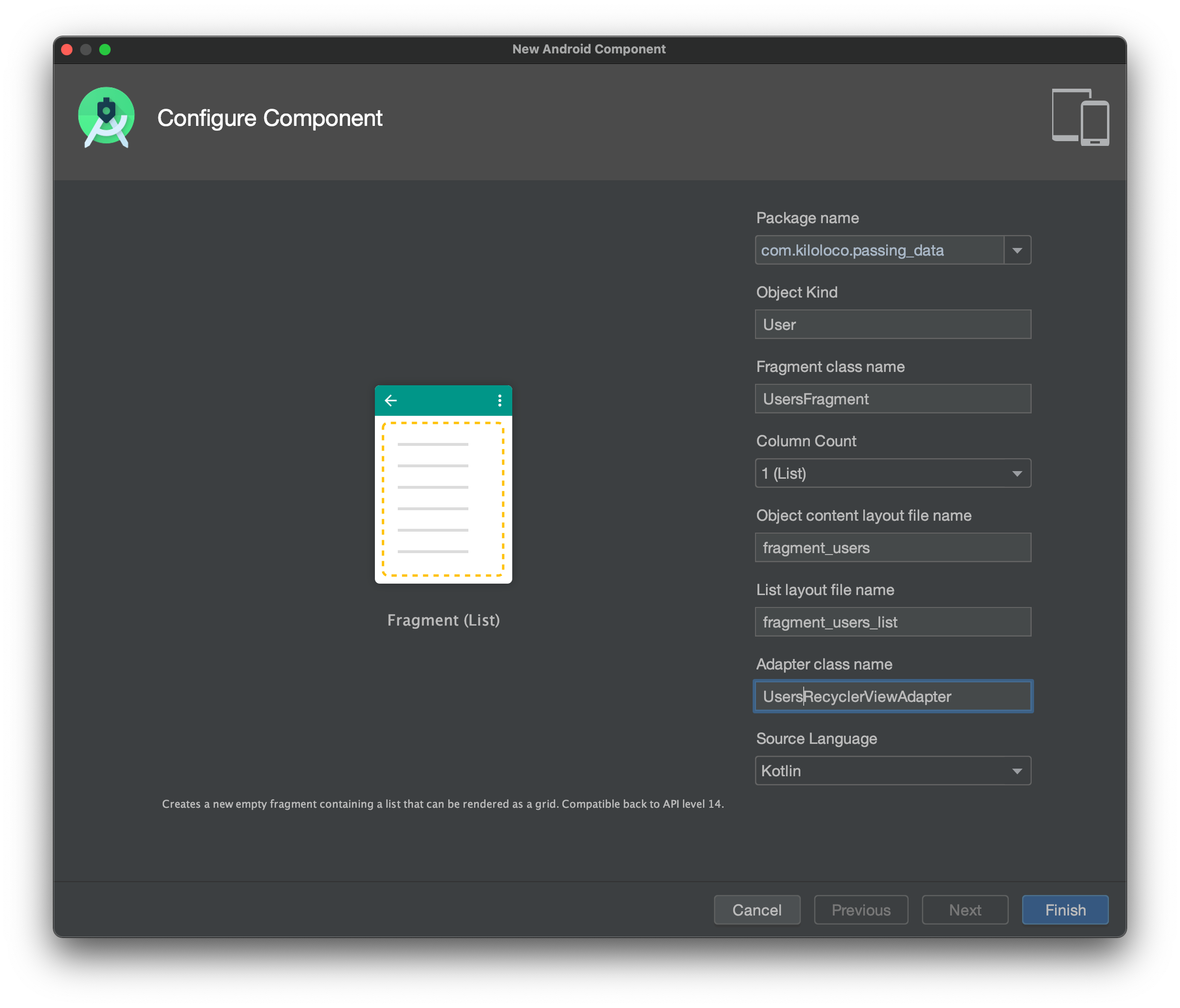 Users Fragment Configuration