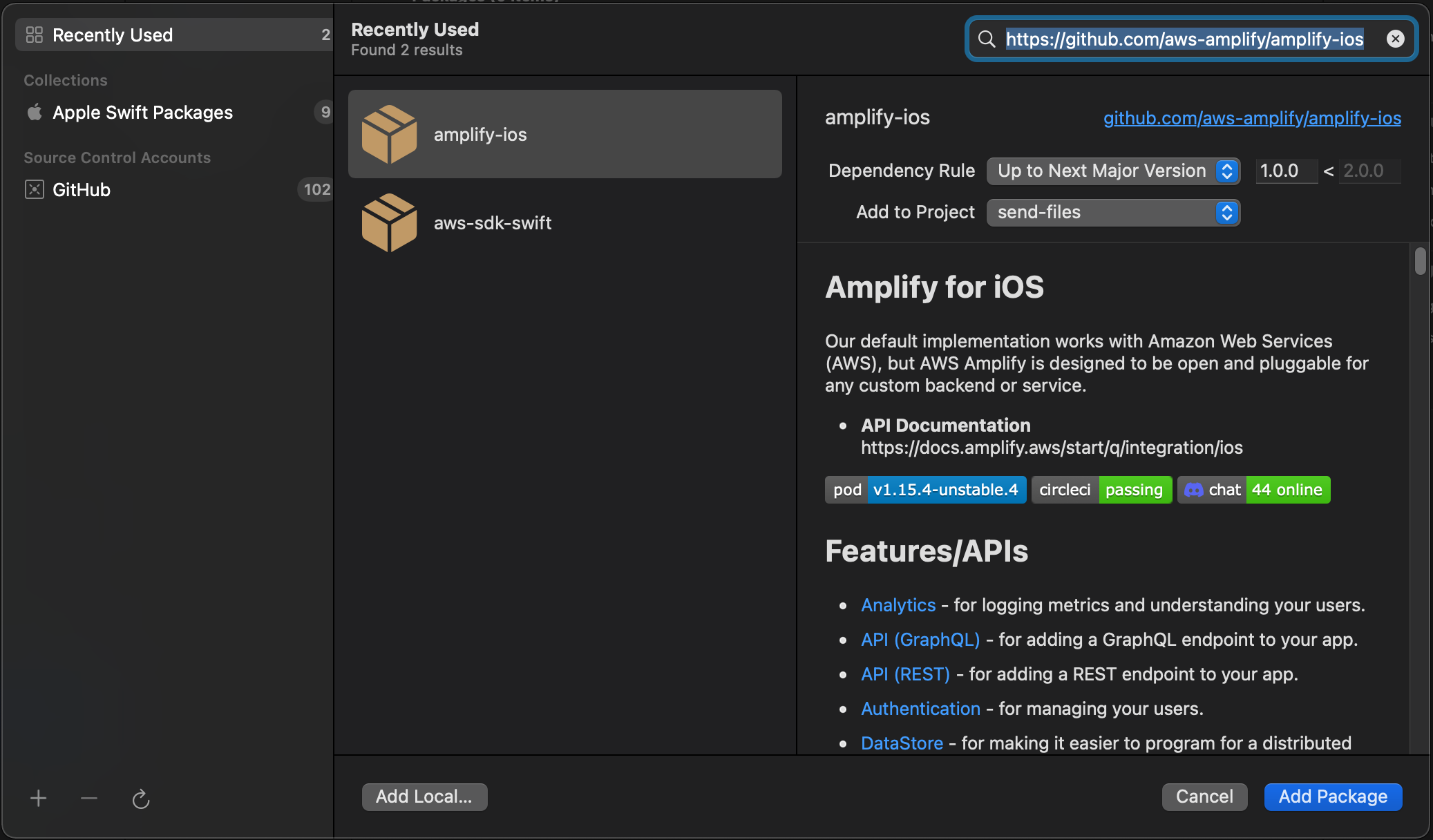 Search for the Amplify iOS repo